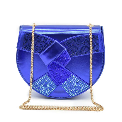 New Design Blue Color Matching Bag and Shoes for Ladies Wedding Luxury Rhinestone Elegant Woman Heeled Shoes for Wedding
