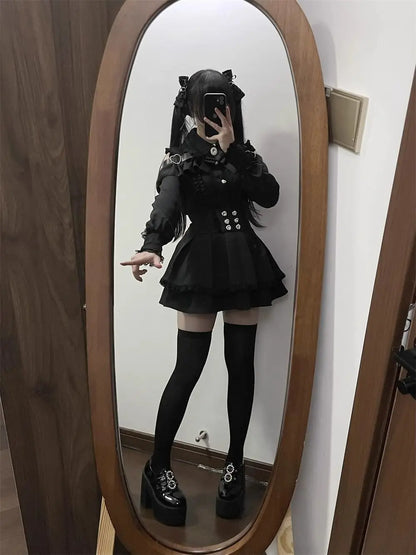 Gothic Women's Clothing Shirt Long Sleeve Lolita Blouse Japanese Bow Tie Sweet Cute Tops Design Streetwear Y2k Retro Blouse New
