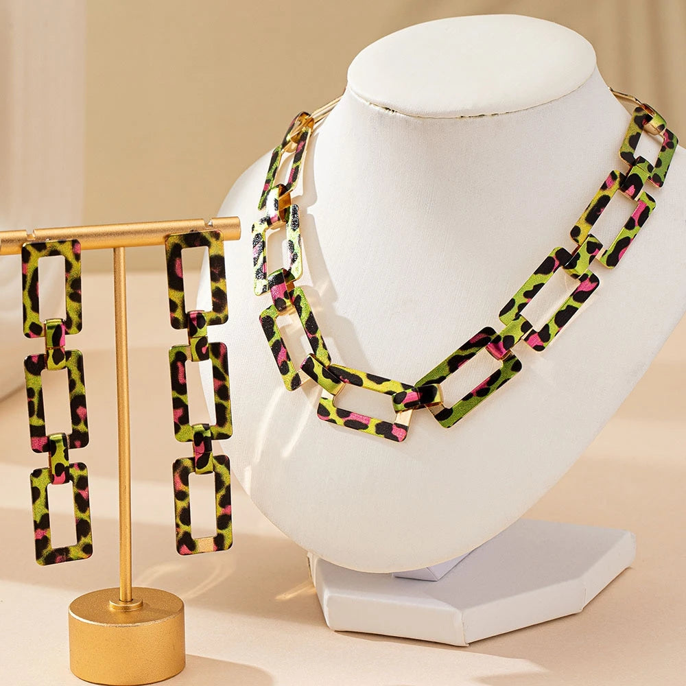 3/4PCS Stainless Steel Fashion Gold Color Geometric Chain Hollow Necklace Bracelets For Women Girl New Fashion Non-fading Set