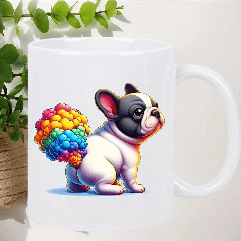 Colorful French Bulldog Ceramic Coffee Mug - Humorous Office & Home Drinkware, Microwave Safe, Hand Wash Only - Perfect Gift for