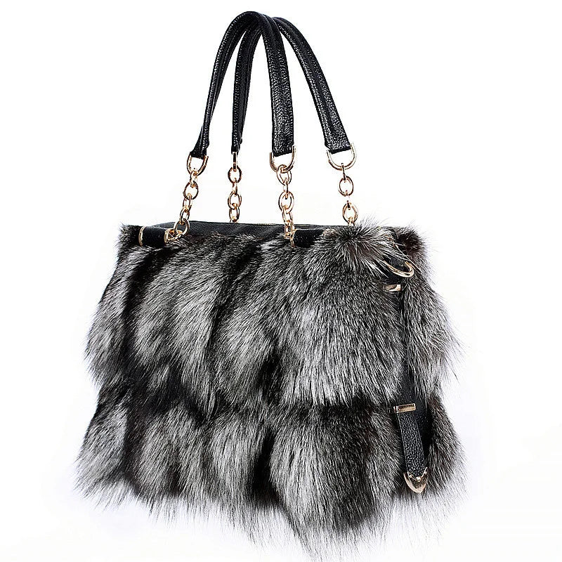 Winter Fox Fur Bag Women's Fur Bag Fashion Fur Handbag Ladies Bags Purses Women Shoulder Bag Real Silver Fox Fur Messenger Bags