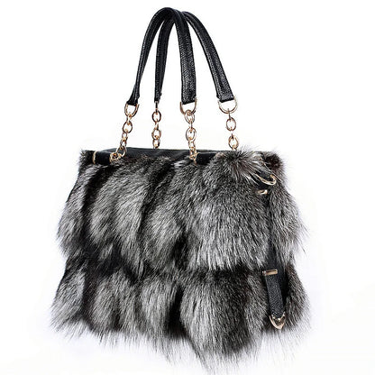 Winter Fox Fur Bag Women's Fur Bag Fashion Fur Handbag Ladies Bags Purses Women Shoulder Bag Real Silver Fox Fur Messenger Bags