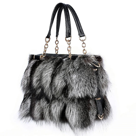 Winter Fox Fur Bag Women's Fur Bag Fashion Fur Handbag Ladies Bags Purses Women Shoulder Bag Real Silver Fox Fur Messenger Bags