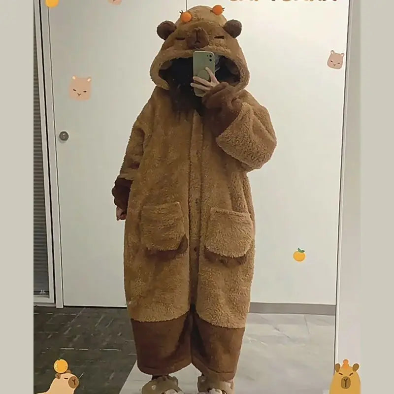 Winter Capybara Cosplay Costume Robes Adult Kigurumi Unicorn Onesie Anime Nightgown Christma Cartoon Women Men Pajamas Sleepwear