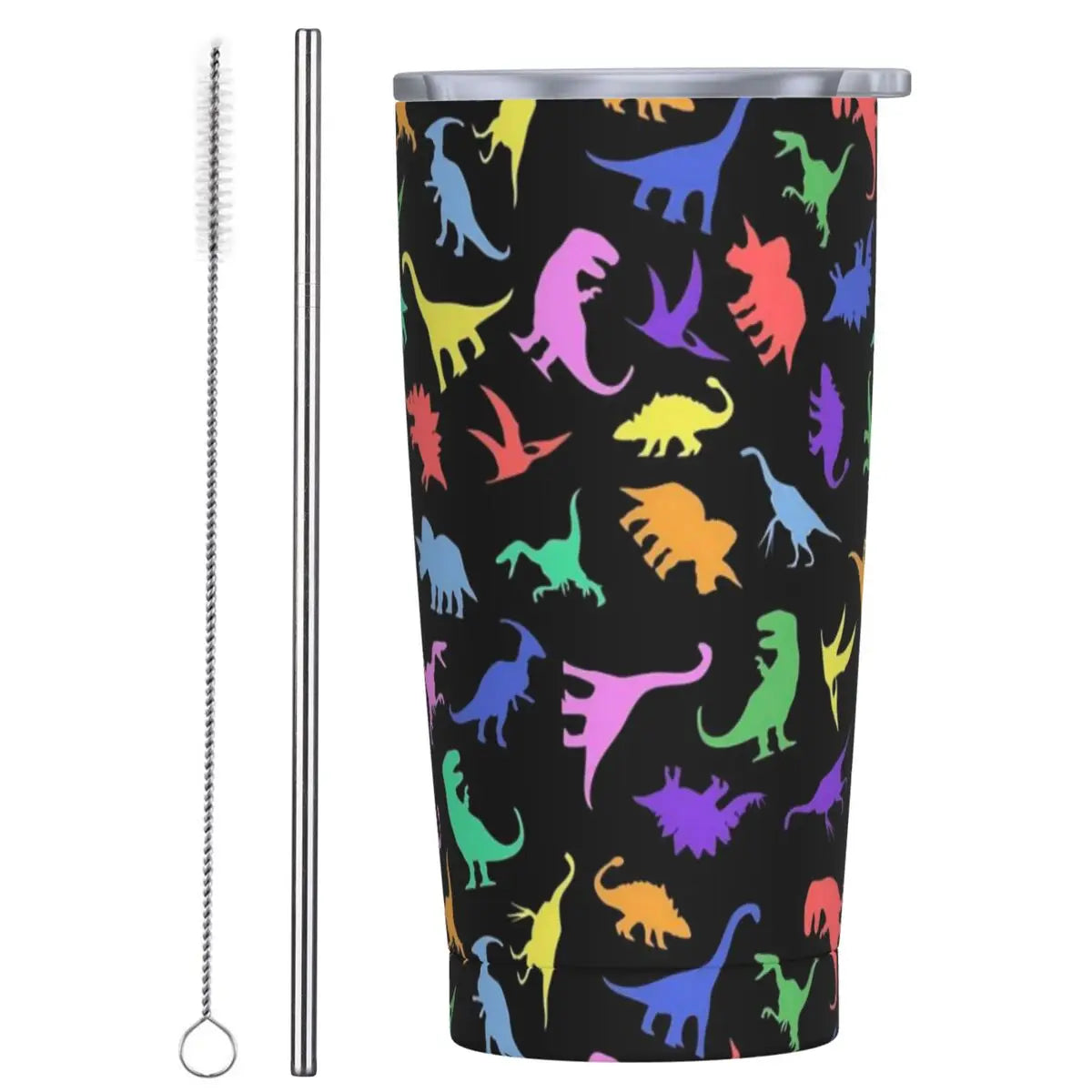 Stainless Steel Tumbler Dinosaur Silhouette Mugs Cup With Straws Animal Beach Cold Drink Water Bottle Insulated Thermal Mug