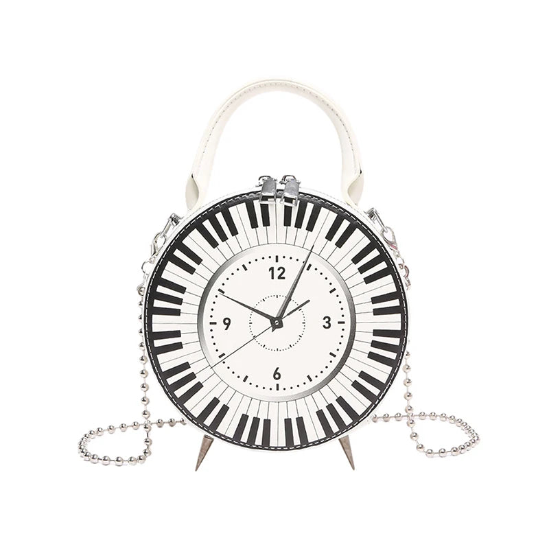 Fashion Cross body Bags ladies Clock Shaped Leather black white Handbag for women