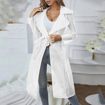 Women Organza See Though Sunscreen Long Sleeve Trench Summer Autumn Fashion Double Breasted Long Coat With Belted Tops Outwear
