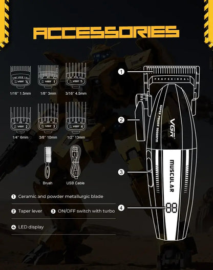 VGR Hair Trimmer Professional Hair Cutting Machine Electric Clippers Cordless Barber Haircut Rechargeable Trimmer for Men V-285