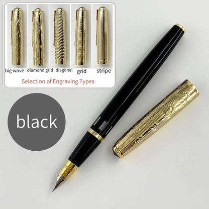 WingSung 601A Double Blue Stone Fountain Pen Gold Carving Cap Vacuum Piston F 0.5mm Iridium Wrapped Nib Writing Ink Pens Gift