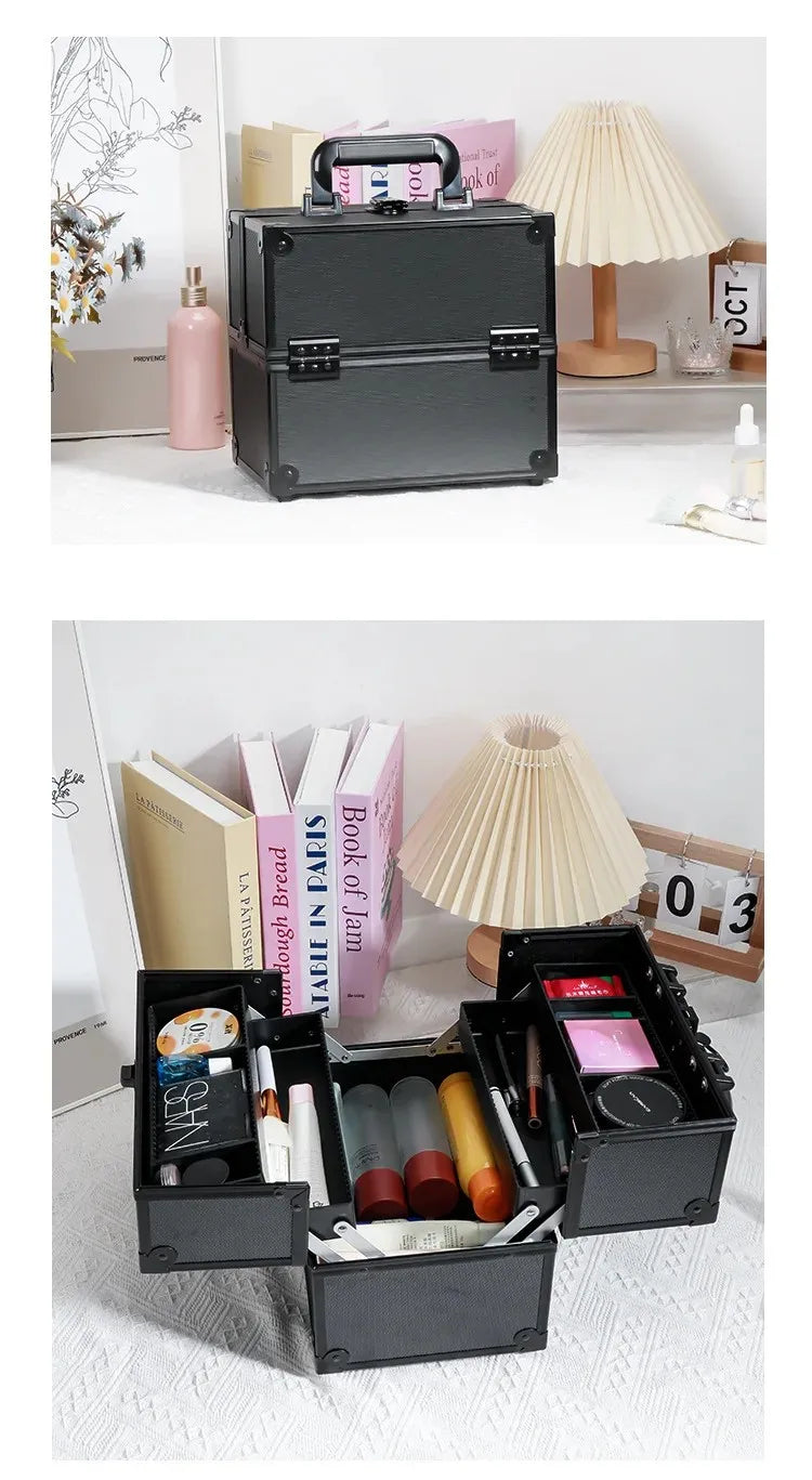 Large Capacity Three-Layer Aluminum Alloy Makeup Artist Tool Box Tattoo Cosmetics Nail Art Storage Box Beauty Pure Color Metal S
