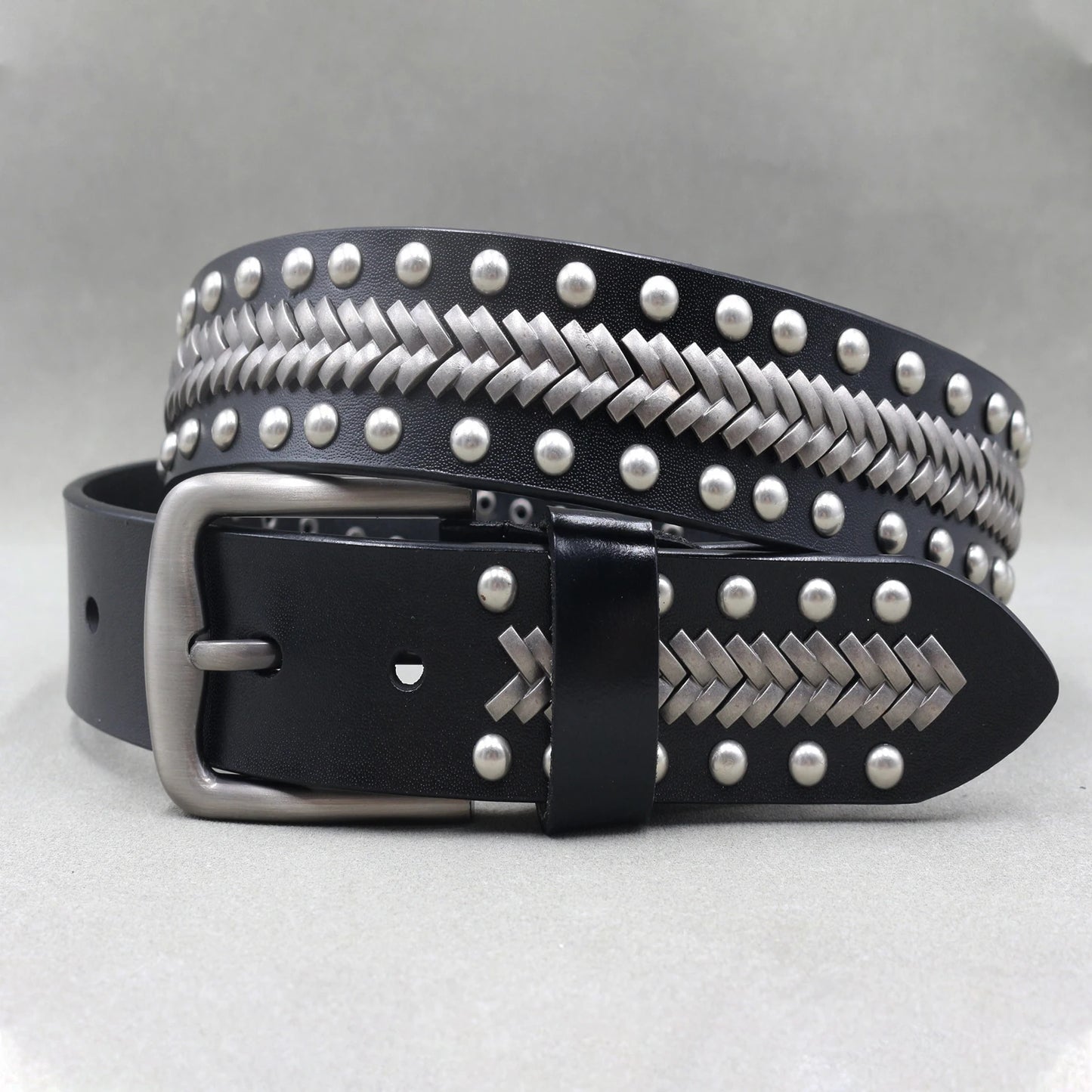 NEW Metal Rivet Cowboy Belt Genuine Leather Cowskin Men Belt Punk Rivet Jeans Belts For WOMEN Ceinture Homme Cinturones Hombre