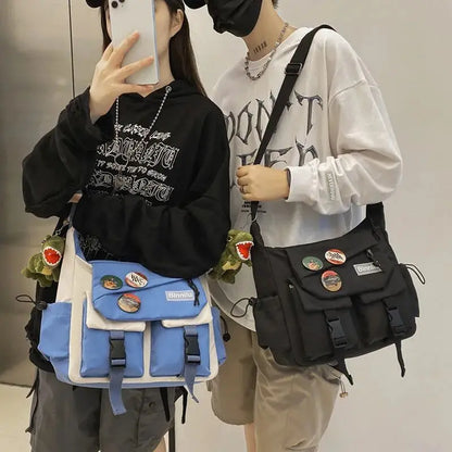 Japanese Simple Messenger Bag Student Nylon Waterproof Canvas Handbag Shoulder Crossbody Bags for Women Men Satchels Bolsas