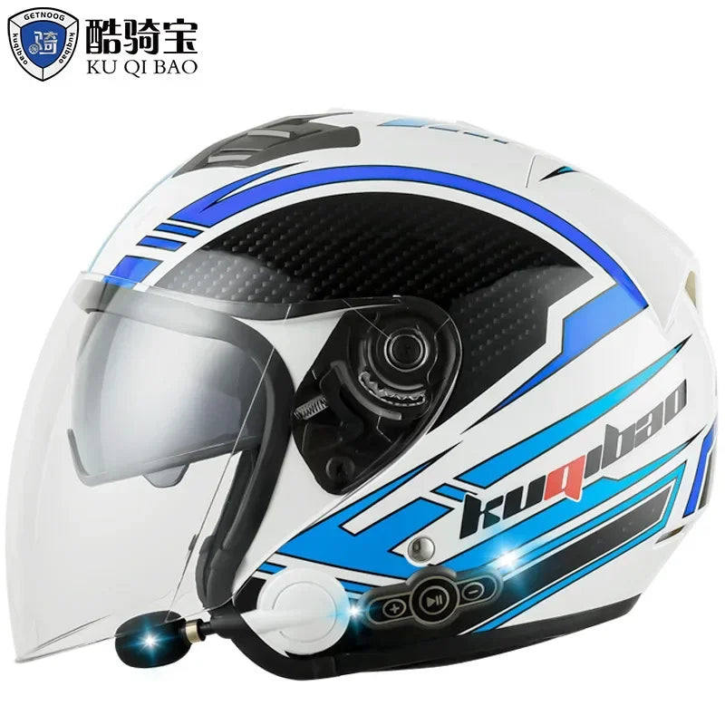 HOT DOT Approved Open Face 3/4 Motorcycle Helmet with Build-In Bluetooth Headset Earphone and Detachable Liner for honda