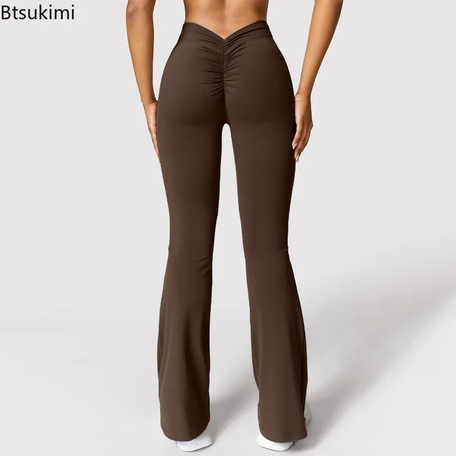 New Fashion Women's Flare Leggings V-shaped Hip Yoga Pants High Waist Wide Leg Pants Women Gym Sport Flared Pant Casual Leggings