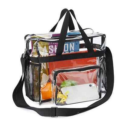 Portable PVC Transparent Shoulder Crossbody Bag Tote Satchel Handbag for Women Lady Large Capacity Clear Bag Shopping Handbag