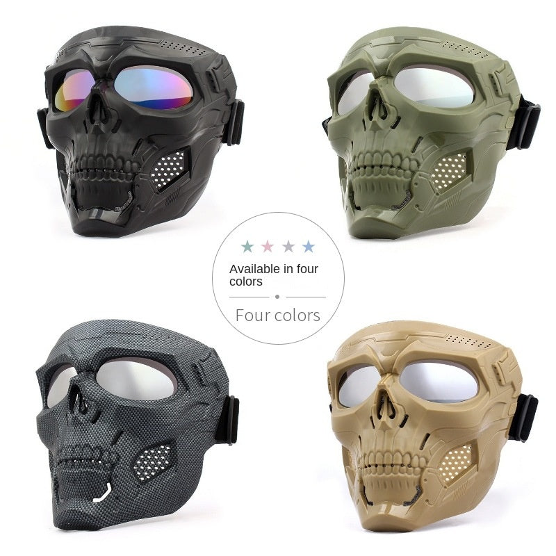 Skull Horror Off-Road Motorcycle Helmet Mask Tactical Riding Goggles Sports Harley Face Shield Black/Red- Unisex