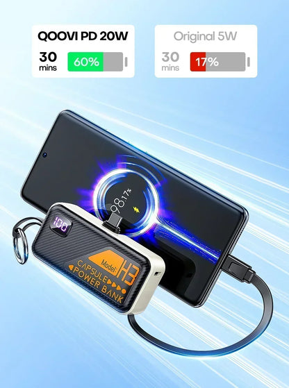 20000mAh Mini Power Bank PD20W Fast Charging Comes with Cable Digital Display PowerBank for IPhone13 14 15 16 Samsung and Xiaomi