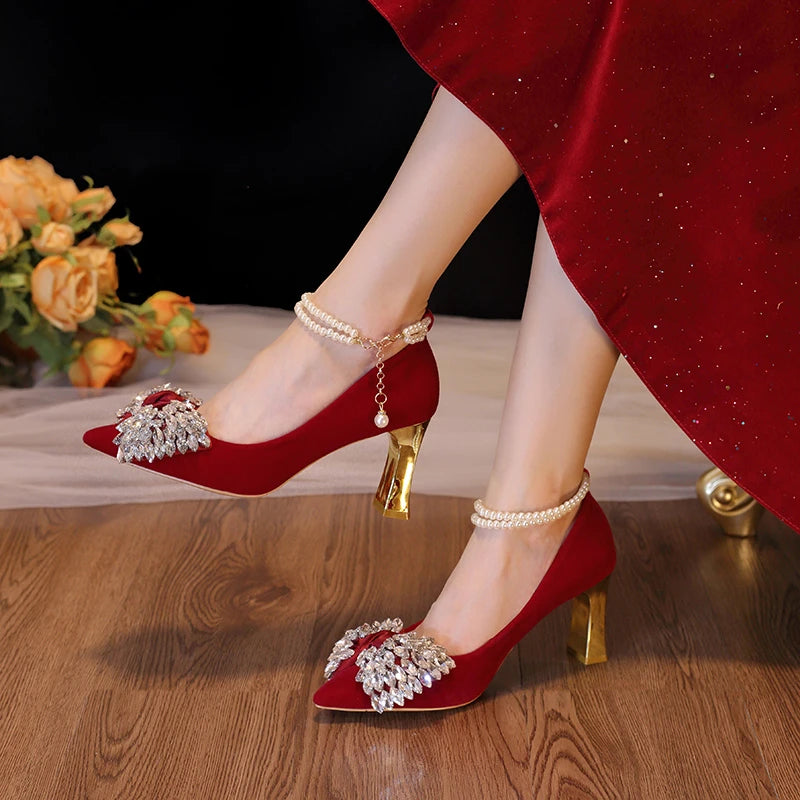 Red Wedding Shoes Women's 2025 New High Heels