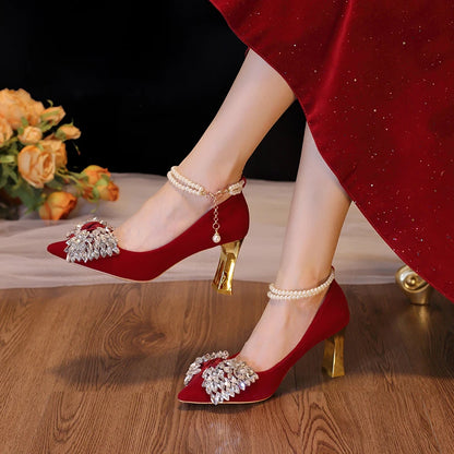 Red Wedding Shoes Women's 2025 New High Heels