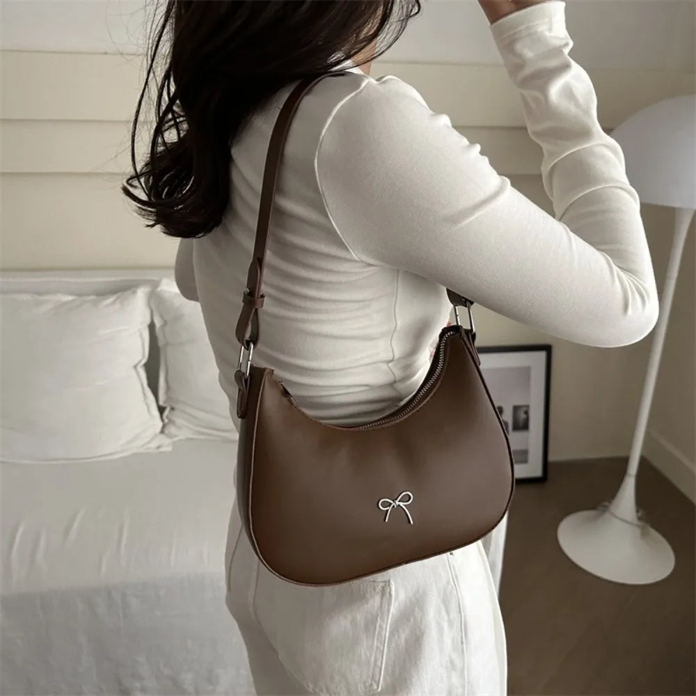 Bowknot Armpit Bag Korean Underarm Bag Luxury PU Leather Y2K Handbag Girls Shoulder Bag