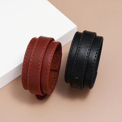 VOQ Punk Vintage Multi-layer Leather Bracelets Bangles Wide Wrap Bracelet for Men Friends Locomotive Fashion Jewelry Gift