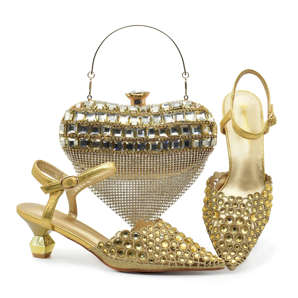 Ladies Shoe and Bag Set Latest Designers Luxury Italian Party Shoes and Bag Set for Women Rhinestone Wedding Bride Shoes Woman