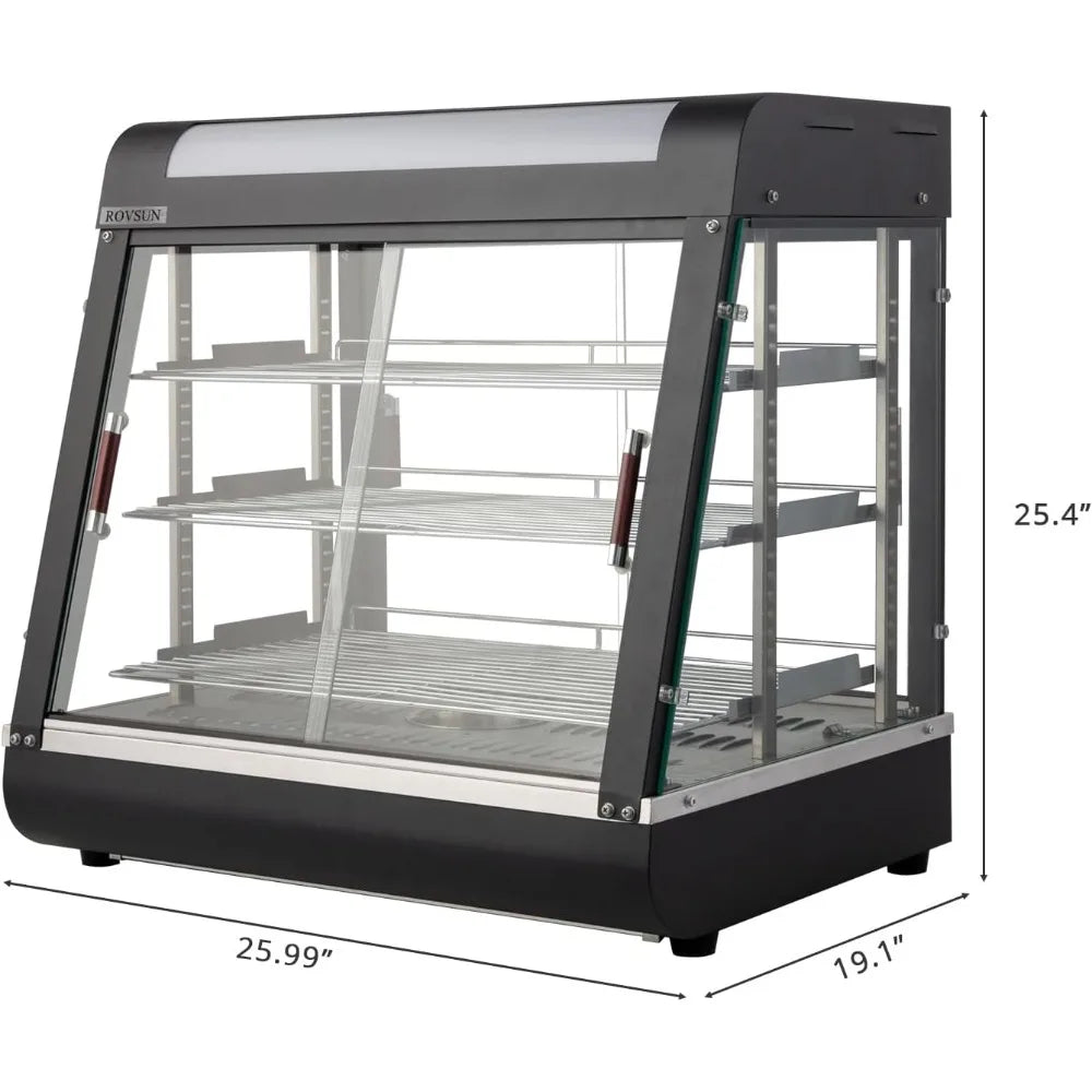 26" Commercial Food Warmer Display Pizza Warmer, 3-Tier Electric Countertop Food Warmer w/LED Lighting Adjustable Removable