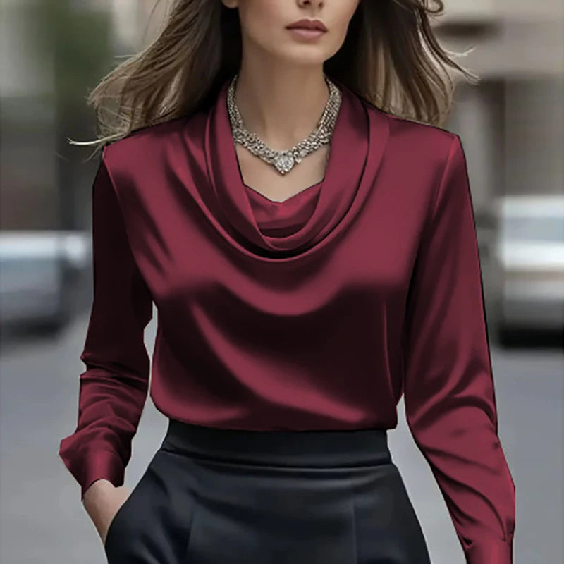 Satin Long Sleeve Shirt Women Elegant Slik Tops Female Solid Color Office Blouse For Women Spring Autumn Pullover