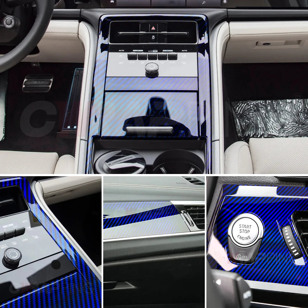 Laser Blue Carbon Fiber Car Stickers Glossy Holographic Color Change Film Self-Adhesive Vinyl Car Wrap Cover Air Release Foil