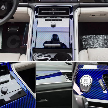 Laser Blue Carbon Fiber Car Stickers Glossy Holographic Color Change Film Self-Adhesive Vinyl Car Wrap Cover Air Release Foil