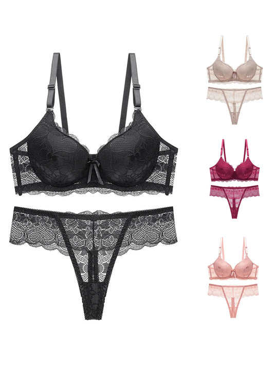 Women s Floral Lace Lingerie Set Sheer Mesh Seductive Babydoll Push up Bra and Panty 2 Pcs Set with Garter Belt