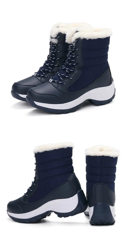 Snow Boots Woman Solid Shoes Woman Lace-Up Ladies Shoes Soft Ankle Boots Warm Lightweight Winter Ladies Boots Botas Mujer