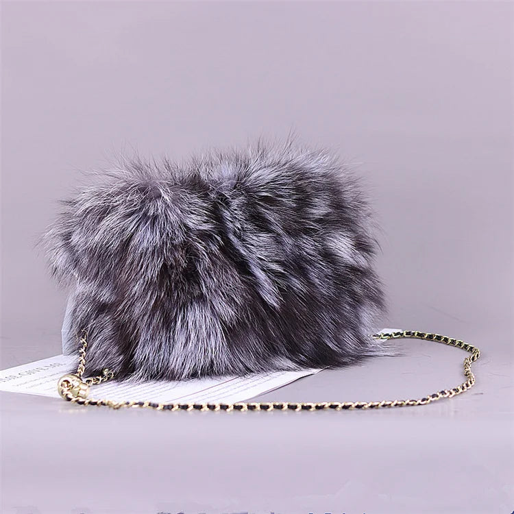 Fashion Fur Bag Autumn And Winter Real Fur Bags Fluffy Fox Fur Messenger Bags For Female Luxury Fur Handbag Warm Plush Handbag
