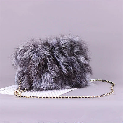 Fashion Fur Bag Autumn And Winter Real Fur Bags Fluffy Fox Fur Messenger Bags For Female Luxury Fur Handbag Warm Plush Handbag