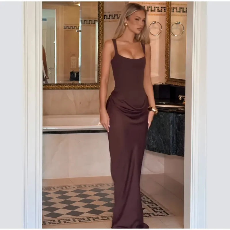 Sexy Square-neck Halter Mini Dress Women Pleated Sleeveless Backless High Waist Bodycon Dresses 2026 New Summer Lady Party Robes