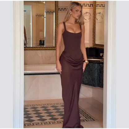 Sexy Square-neck Halter Mini Dress Women Pleated Sleeveless Backless High Waist Bodycon Dresses 2026 New Summer Lady Party Robes