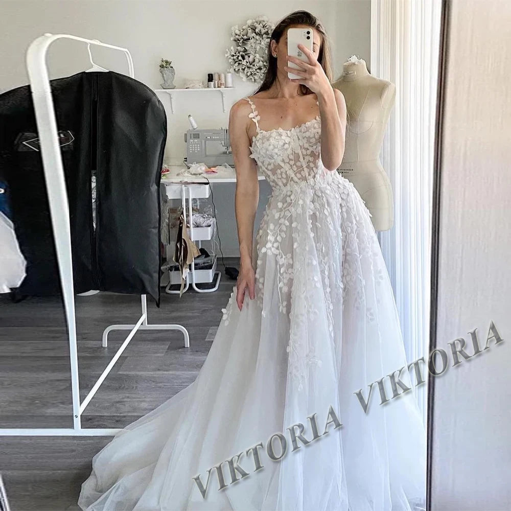 VIKTORIA Fashionable A-line Wedding Dresses for Women Sweetheart Long Sleeves Pleat Appliques Zipper Robe De Soiree De Mariage