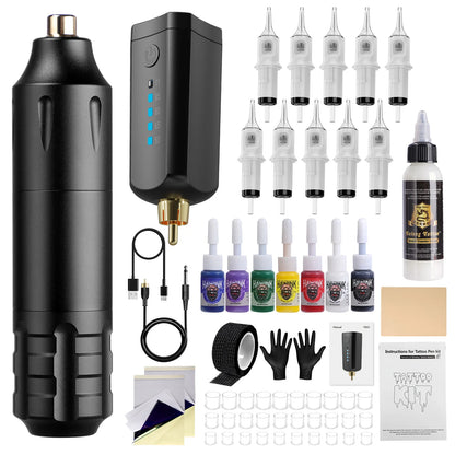 Wireless Tattoo Pen Kit LED Digital Display Wireless Machine Pen 1800mAh with Needles Permanent Makeup Body Kit Tattoo Supplies