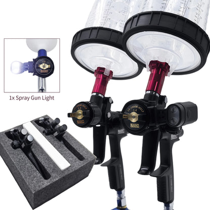 2PCS Black Spray Guns with Transparent Cups 1.3mm Basecoat 1.4mm Clearcoat HVLP for Auto Painting Aluminum Body