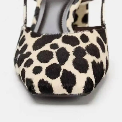 Dilalula 2026 Horsehair women's Leopard Sandals Covered Toe High Thick Heels Sexy Party Dating Summer Slingback Sandals Lady
