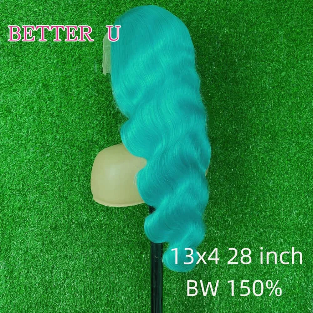 Blue 13X6 HD Clear Lace Front Human Hair Wig Pre-Plucking Baby Green Lace Front Wig Teal 13x4 HD  Lace Front Women's Wig
