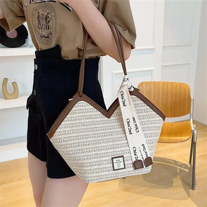 Chic Straw Woven Beach Tote Bag for Women Lightweight Woven Handbag Shoulder Bag Perfect for Summer Vacations, Pool Days, Travel