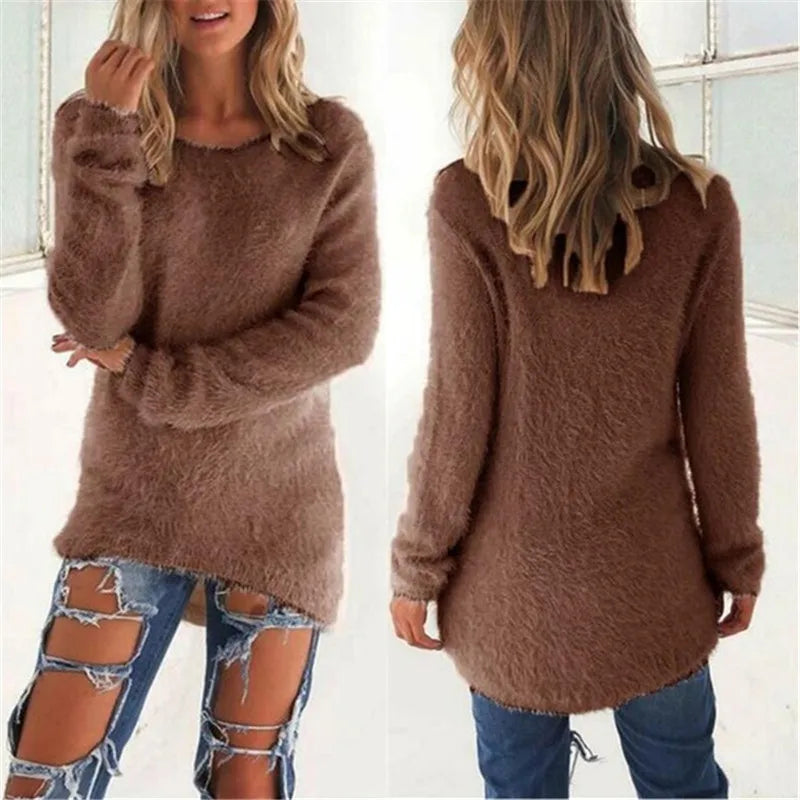 Sweater Woman autumn/winter 2022 Solid Color Long Sleeve O-neck Fleece Sweaters Women Fashion Dropshipping Sale CHD3059