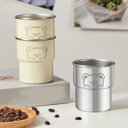 WORTHBUY 300ML Cute Little Bear Water Mug 304 Stainless Steel Coffee Cup With Wooden Anti Scald Pad Office Workers Tumbler