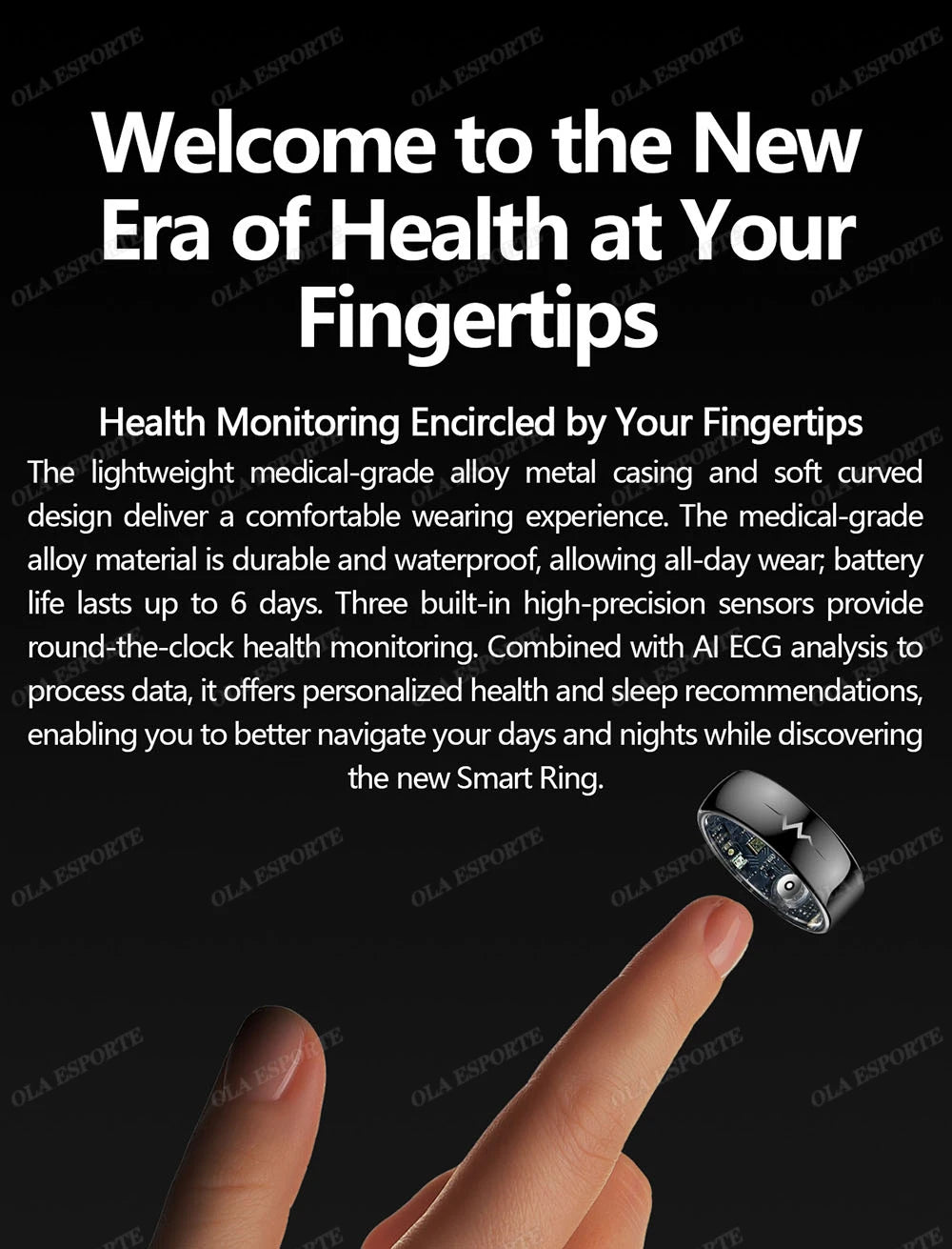 New ECG Smart Ring Men Women Bluetooth Blood Heart Rate Blood Oxygen Health Monitoring Multi Sports 5ATM Waterproof smartring
