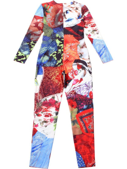 SsTss Elegant Printed Jumpsuit Women 2025 Autumn Fashion O Neck Long Sleeve Slim Stretchy Streetwear Casual One Piece Rompers