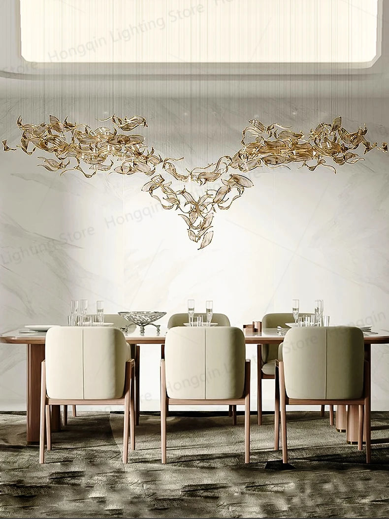 Restaurant Light Decorative Glass Leaf Pendant Chandelier Light Living Room Hotel Pendant Lighting Fixtures For Kitchen Island