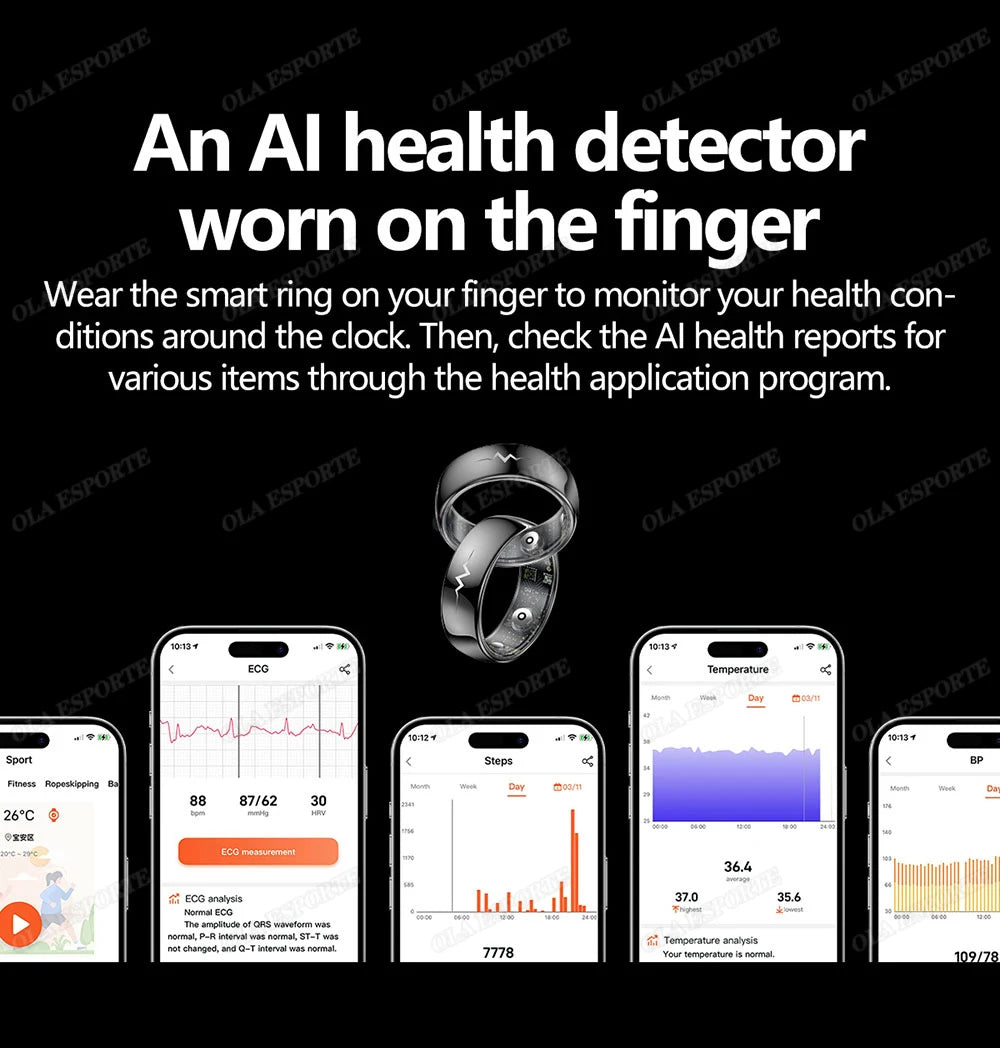 New ECG Smart Ring Men Women Bluetooth Blood Heart Rate Blood Oxygen Health Monitoring Multi Sports 5ATM Waterproof smartring