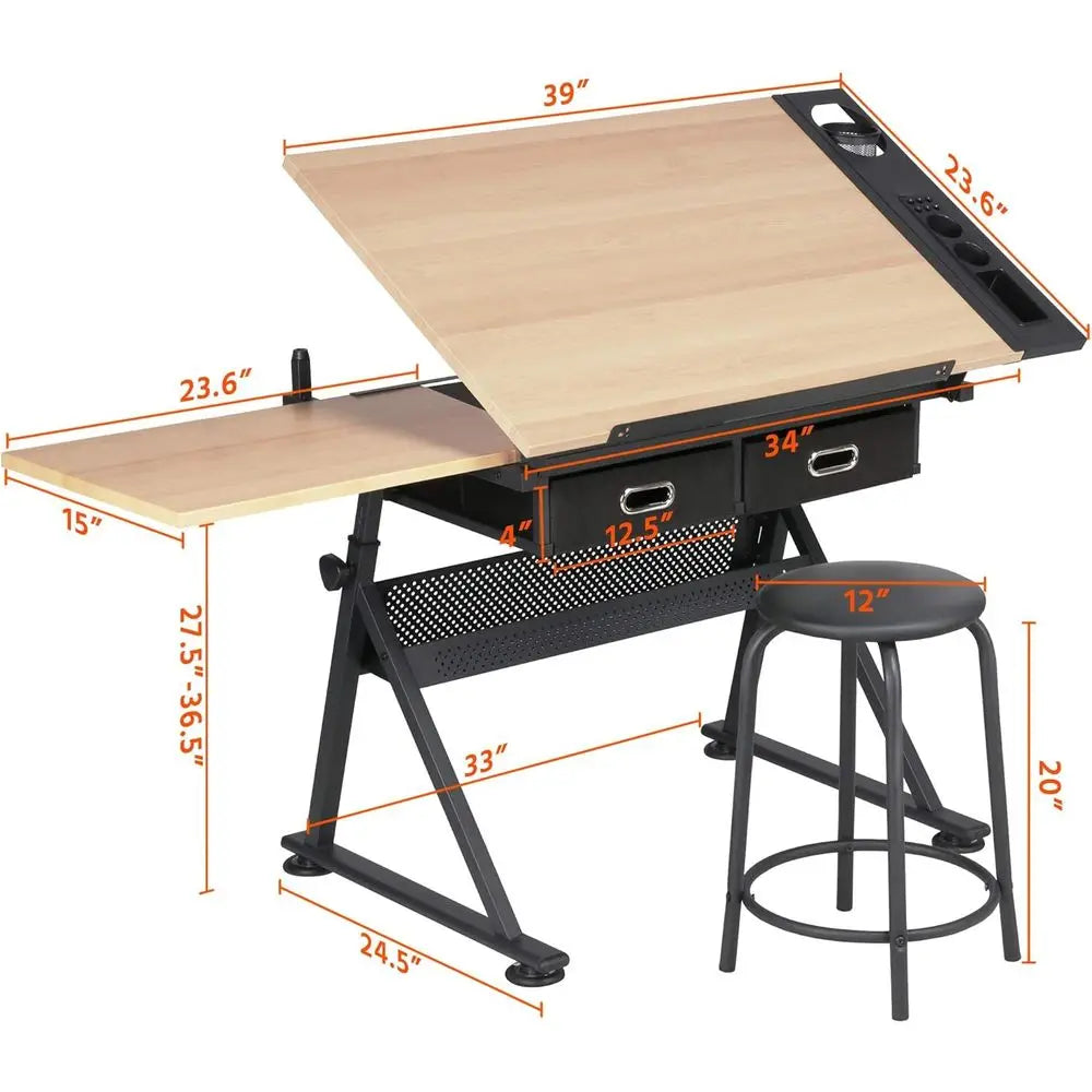 Adjustable Height Drafting Desk for Art, Craft, and Workspaces - Ideal for Artists, Painters, Students, and Adults
