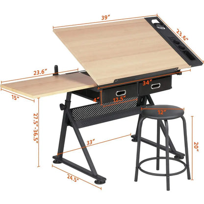 Adjustable Height Drafting Desk for Art, Craft, and Workspaces - Ideal for Artists, Painters, Students, and Adults